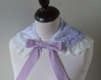 SPOTTED FAWN Deer Fur Bow Collar- Embroidered Lace (Brown, Pink, or Lilac)