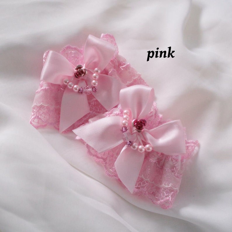 ROSE RIBBON Jewellery Lace Wrist Cuffs Pastel Colours Pink