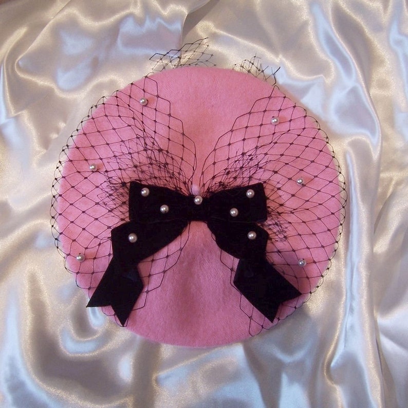 PEARL RIBBON Net Bow BERET All Colours image 4