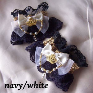 CRYSTAL CROWN Jewellery Lace Wrist Cuffs All Colours Navy
