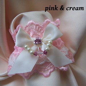 ROSE RIBBON Jewellery Lace Wrist Cuffs Pastel Colours image 2