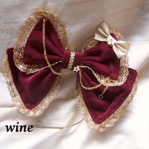 CIRCUS HEADDRESS Velvet Sparkle Bow Gold or Silver Wine