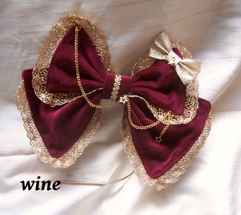 CIRCUS HEADDRESS Velvet Sparkle Bow Gold or Silver Wine