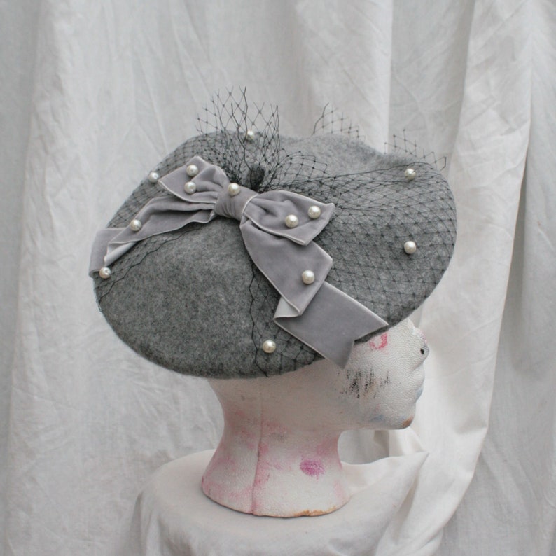 PEARL RIBBON Net Bow BERET All Colours image 1