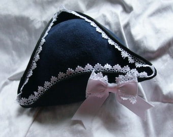 Narrow Lace and Bow MINIATURE TRICORNE HAT