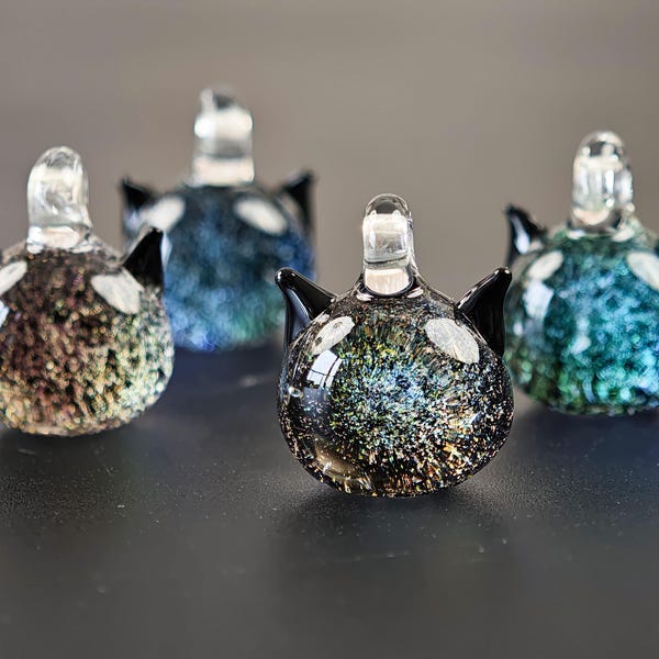 Cat Head Pendant Necklace,Cat Head  Glass Art Pendant,Glass Charm Necklace,Hand Blown Glass Pendant,Halloween Gifts, Mother's Day Gifts