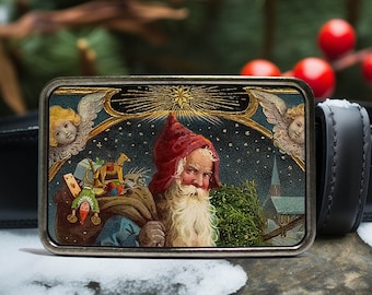 Victorian Santa Vintage Christmas Belt Buckle