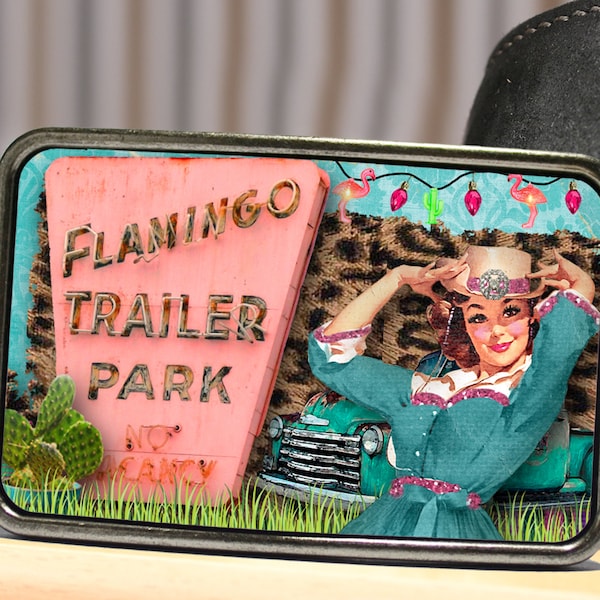 Flamingo Trailer Park Western Boho Cowgirl Truck Belt Buckle