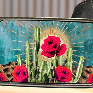 Boho Western Cactus Rose Belt Buckle