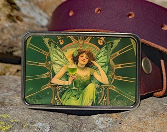 Enchanting Art Nouveau Green Fairy Absinthe Belt Buckle - Vintage Style St Patrick's Day Accessory