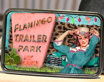 Flamingo Trailer Park Western Boho Cowgirl Truck Belt Buckle