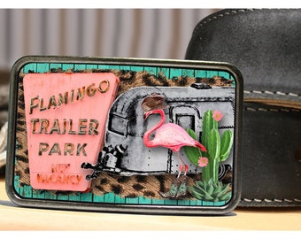 Cowboy Boots Flamingo Western Boho Belt Buckle