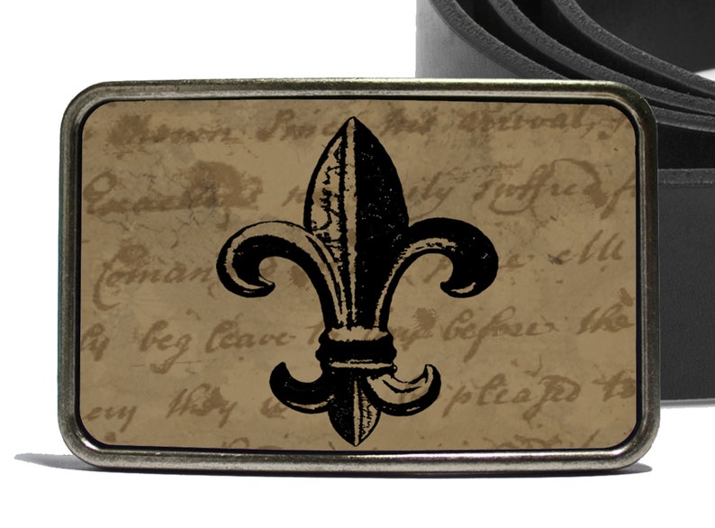 Fleur de Lis Belt Buckle Black and Brown