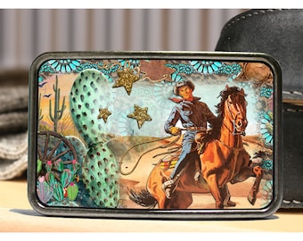 Western Boho Turquoise Cowboy Belt Buckle