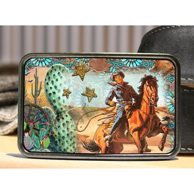 Western Boho Turquoise Cowboy Belt Buckle image 1