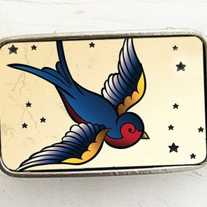 Retro Flash Tattoo Swallow Belt Buckle, Gift for Artist