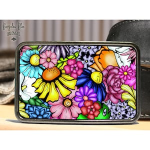 Trippy Floral Belt Buckle, Retro Flower Buckle