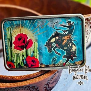 Wild West Cowboy Cactus Rose Belt Buckle