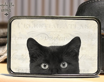 Peeping Black Cat Belt Buckle, Halloween Buckle