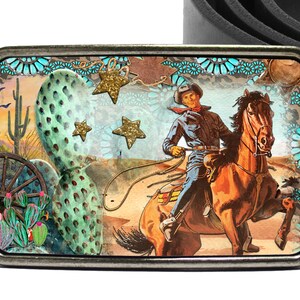 Western Boho Turquoise Cowboy Belt Buckle image 2