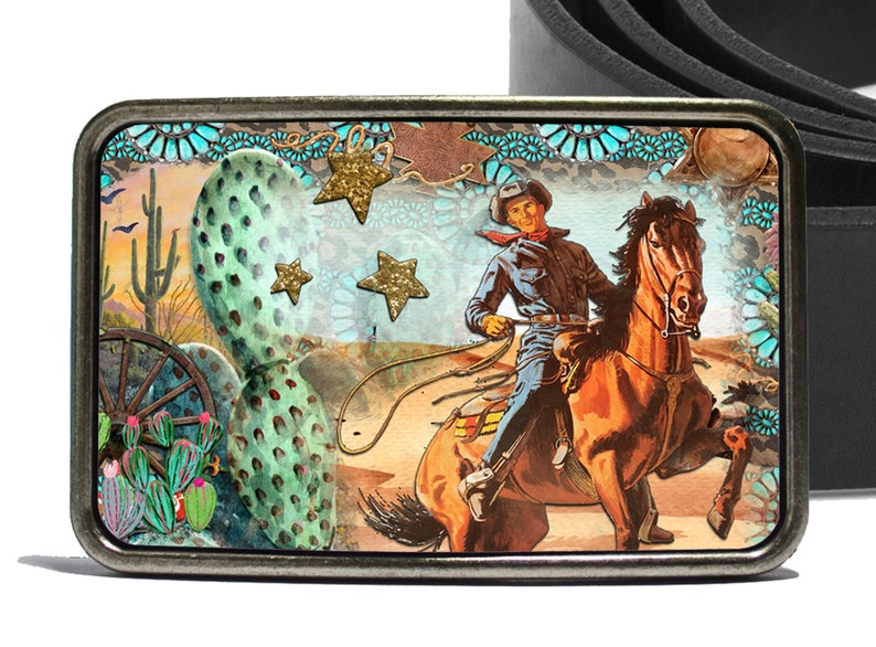 Western Boho Turquoise Cowboy Belt Buckle image 2