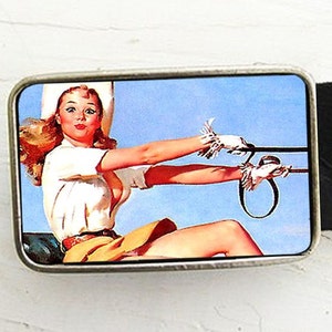 Retro Pinup Cowgirl Belt Buckle, Ride Em Cowgirl