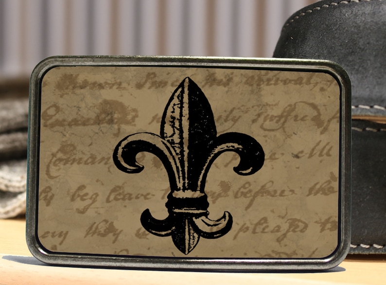 Fleur de Lis Belt Buckle Black and Brown image 1