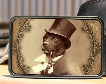 Dapper Dog Belt Buckle, Dog Smoking a Pipe Belt Buckle