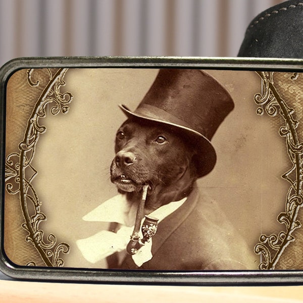 Dapper Dog Belt Buckle, Dog Smoking a Pipe Belt Buckle