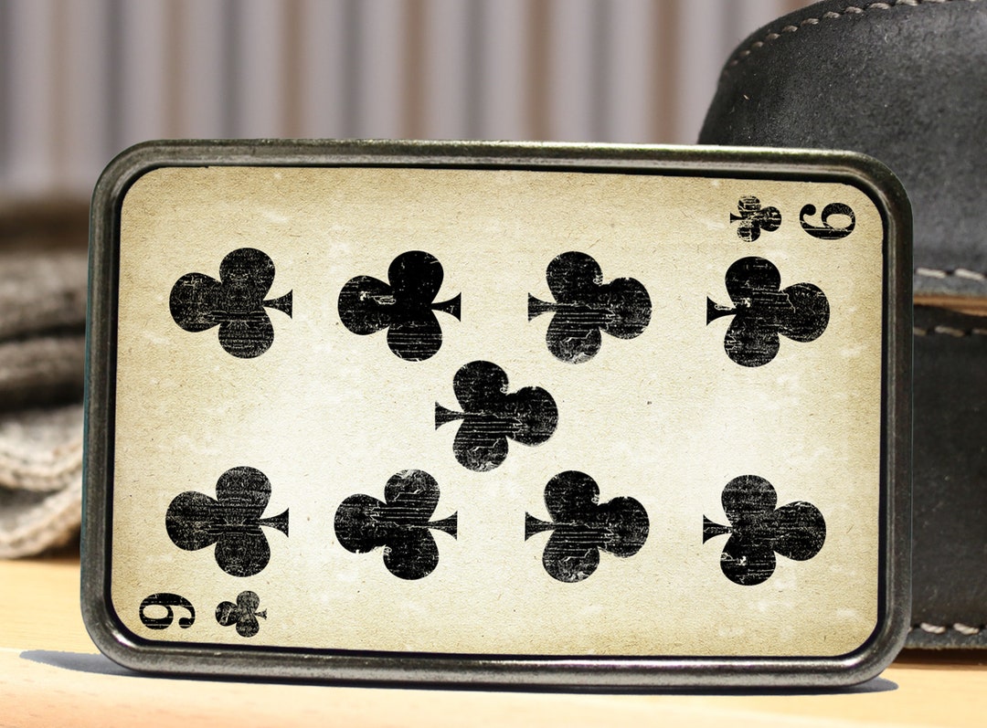 Antique Playing Card Belt Buckle 9 Nine of Clubs Etsy