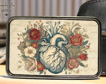 Floral Anatomical Heart Belt Buckle