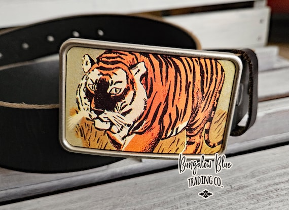 Tiger belt buckle Fashion Tiger Buckle with Tang Grass Pattern Leather Belt  main image 3