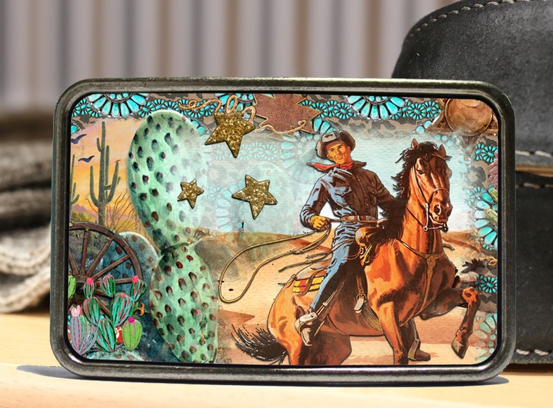 Western Boho Turquoise Cowboy Belt Buckle image 3