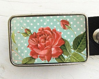 Floral Belt Buckle, vintage rose belt buckle