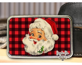 Retro Santa Red Buffalo Plaid Belt Buckle