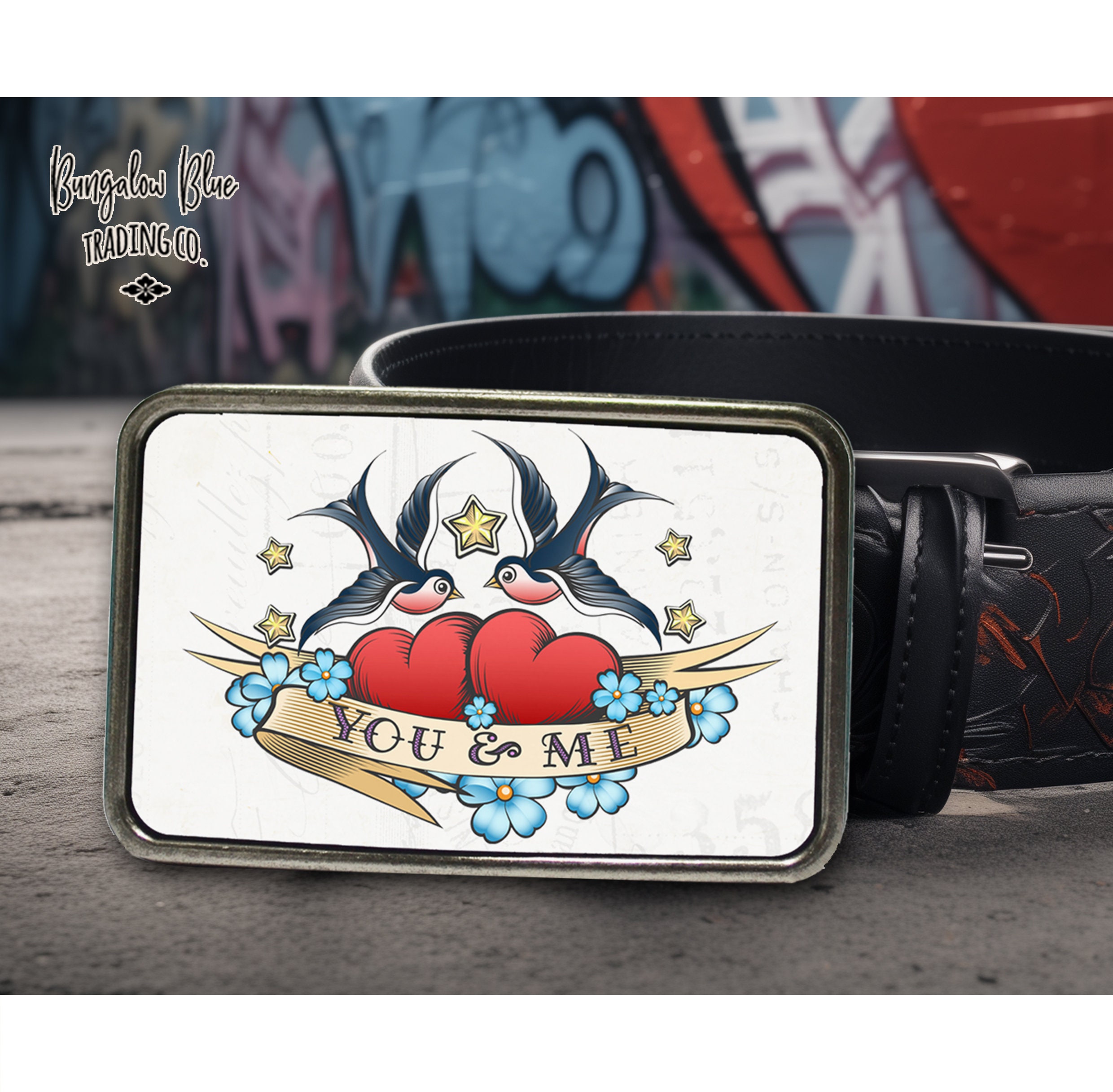Pin Up Mixed Media Buckle Splaff Belt and Buckle Large Black Pinup Girl 1954 Recycled  main image 2