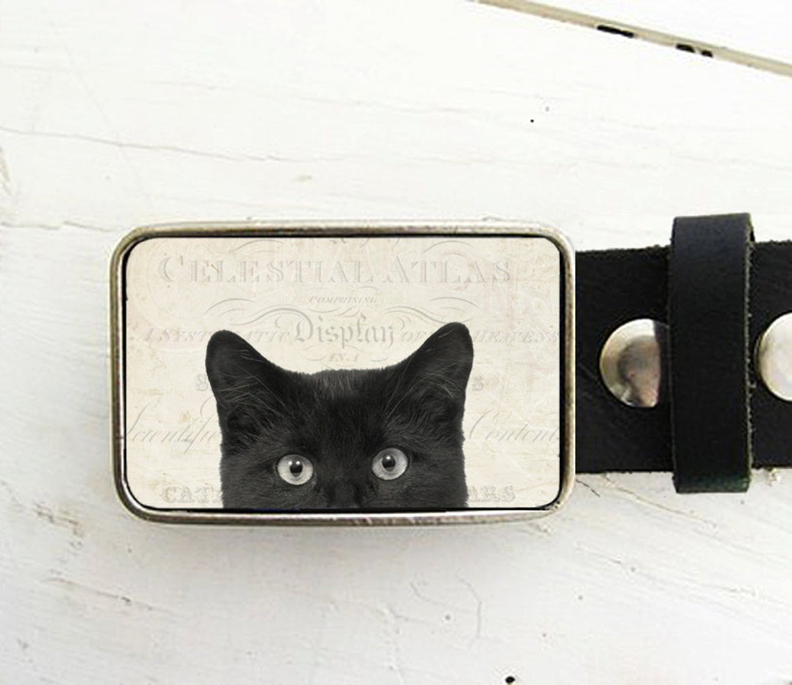 Belt Buckle Black Cat Halloween Belt Buckle Peeping Tom Etsy