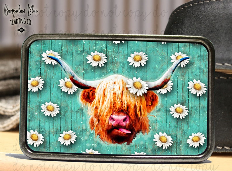 Highland Cow Belt Buckle Daisy Cow Western Buckle image 1