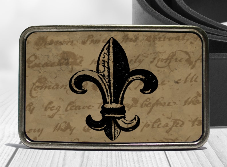 Fleur de Lis Belt Buckle Black and Brown image 2