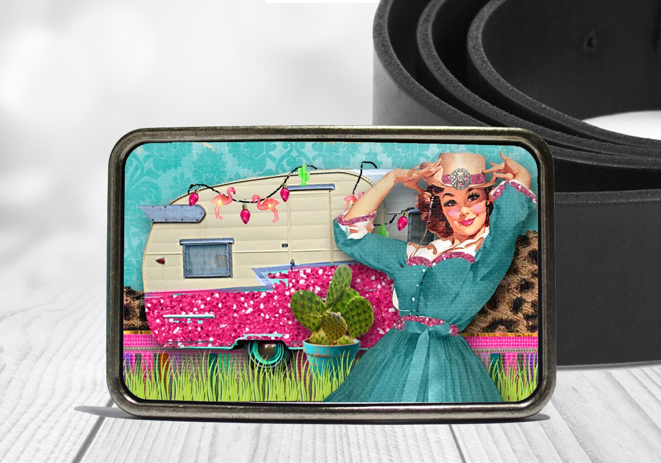 Western Boho Cowgirl Retro Camper Trailer Belt Buckle - Etsy