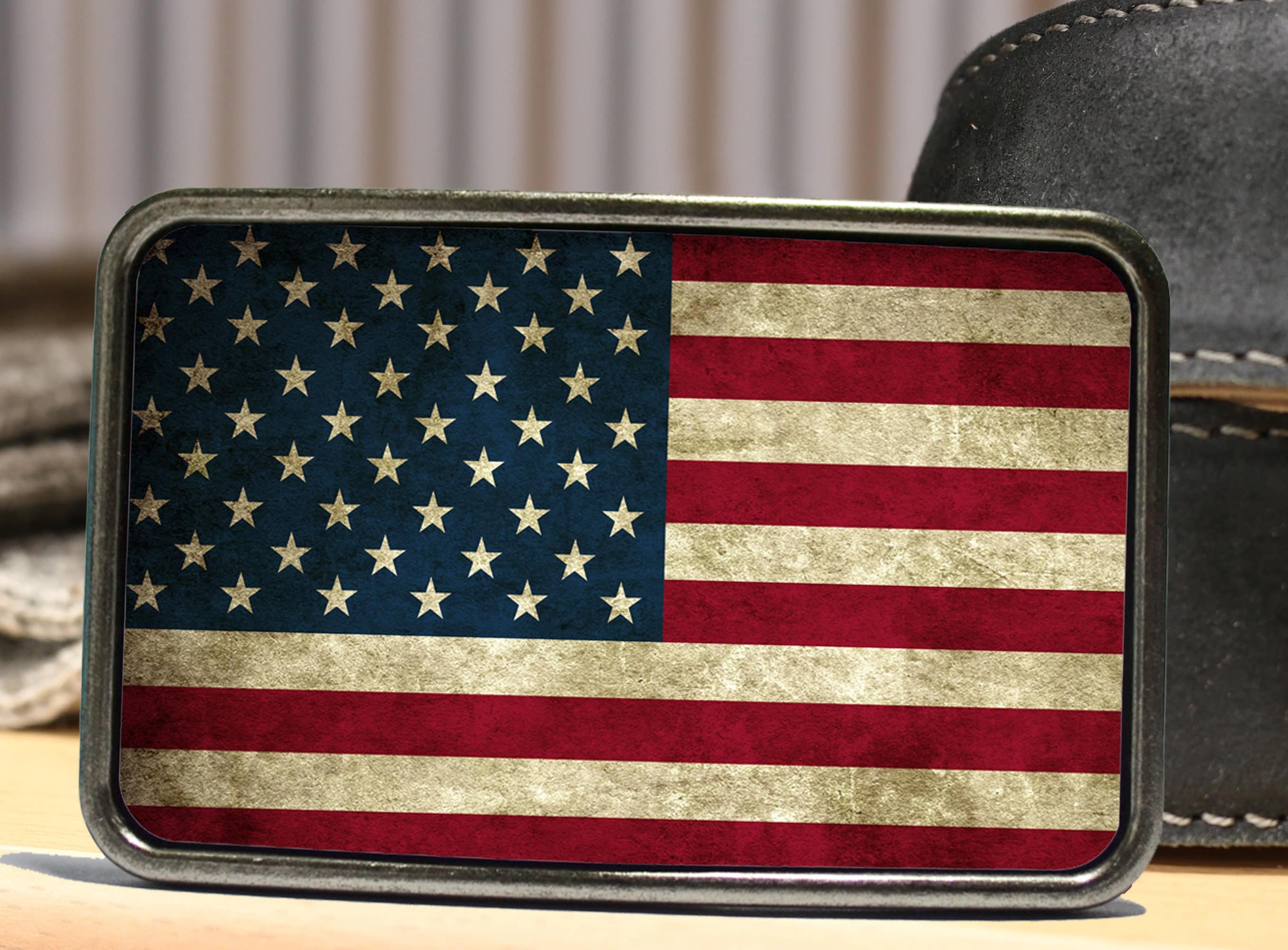 USA U.S American Flag Patriotic Western Style Large Metal Belt Buckle 