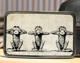 Monkey Belt Buckle See No Evil Hear No Evil Speak No Evil