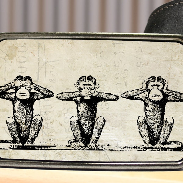 Monkey Belt Buckle See No Evil Hear No Evil Speak No Evil