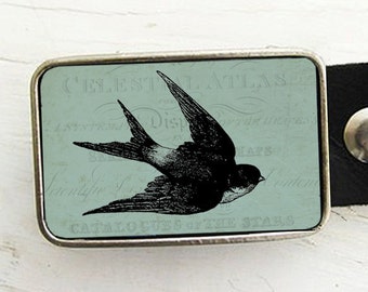 Swallow Belt Buckle, Teal Bird Belt Buckle