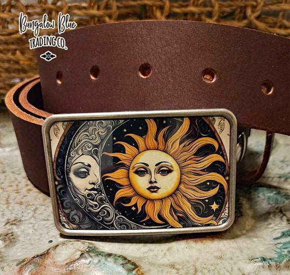 Whimsical Celestial Sun and Moon Belt Buckle - Etsy display picture 3
