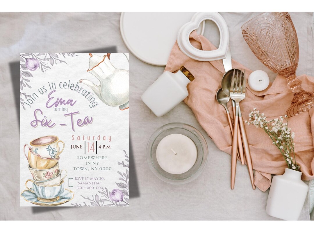 SIX-TEA and Steeped in Fun – Editable Birthday Tea Party Invite - Etsy