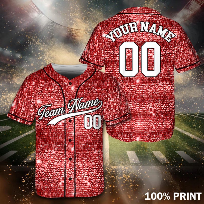 Custom Name Glitter Baseball Jersey, Personalized Team Group Matching