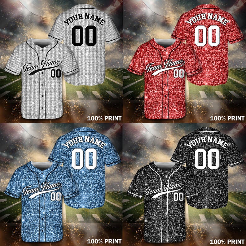 Custom Name Glitter Baseball Jersey, Personalized Team Group Matching