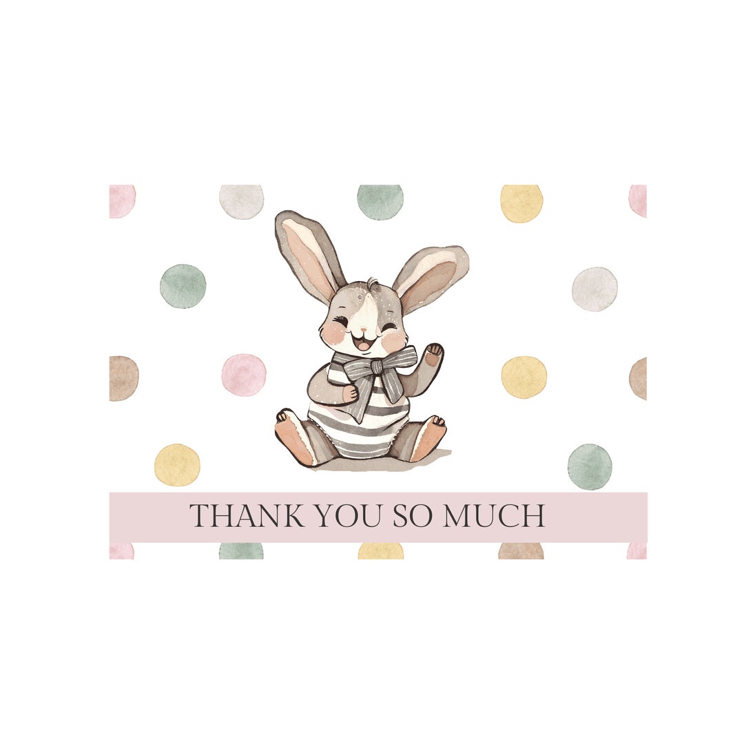 Baby Bunny Thank You Card, Printable Bunny Thank You Card, Woodland ...