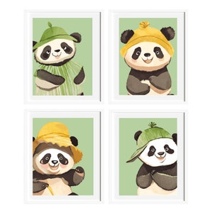 Baby Panda Baby Boy Nursery Decor, Set Of 4, Digital Downloads, Playroom Wall Art, Printable Baby Animal Room Decor, Animal Wall Art For Kid